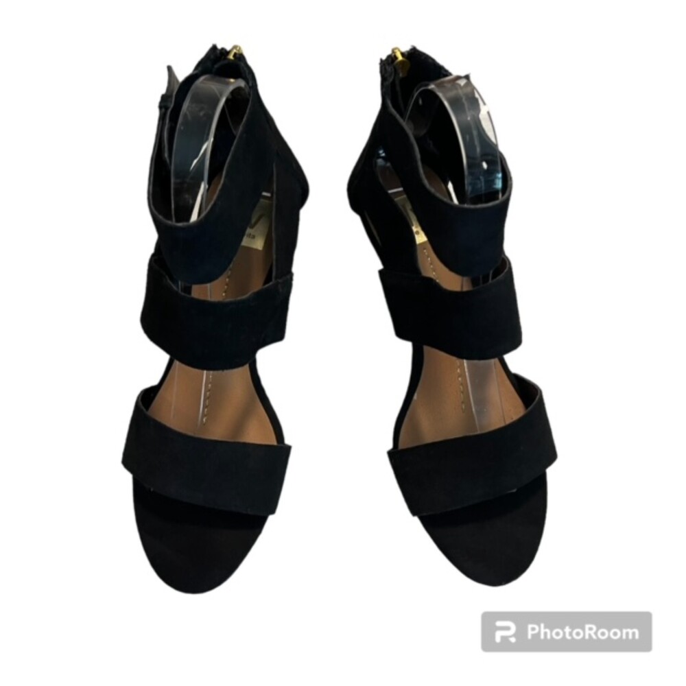 Dolce Vita Womens Black Suede Wood Wedge 3"Heels Ankle Wrap Strappy Sandals Sz 8